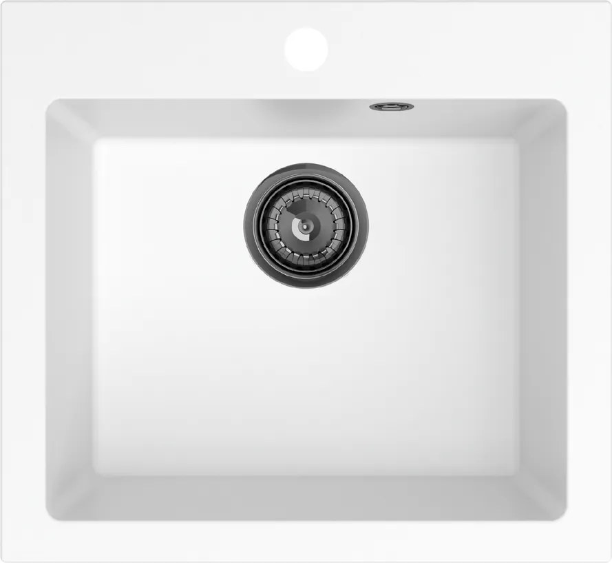 Sink Quality Ferrum 50, kuchynský granitový drez 490x450x195 mm + čierny sifón, biela, SKQ-FER.W.1K50.XB