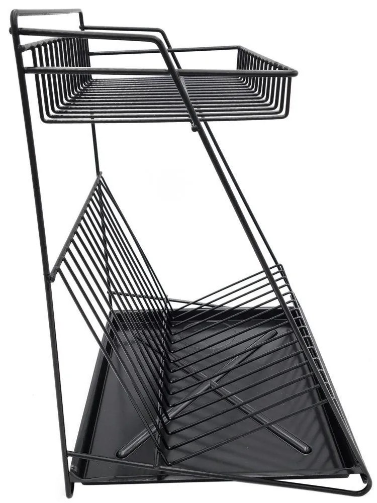 ALTOM Odkvapkávač na riad dvojposchodový, až na 14 tanierov, čierny kov