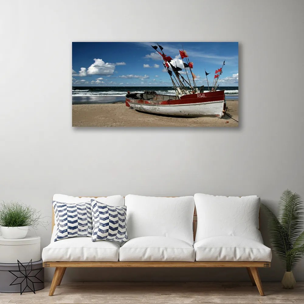 Obraz na plátne More pláž loďka krajina 140x70 cm