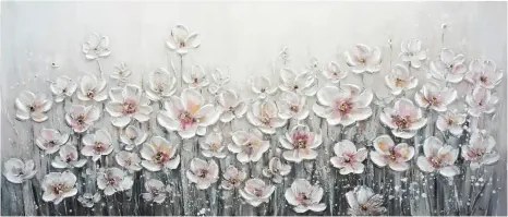 Ručne maľovaný obraz Biele kvety 140x60 cm, olejomaľba%