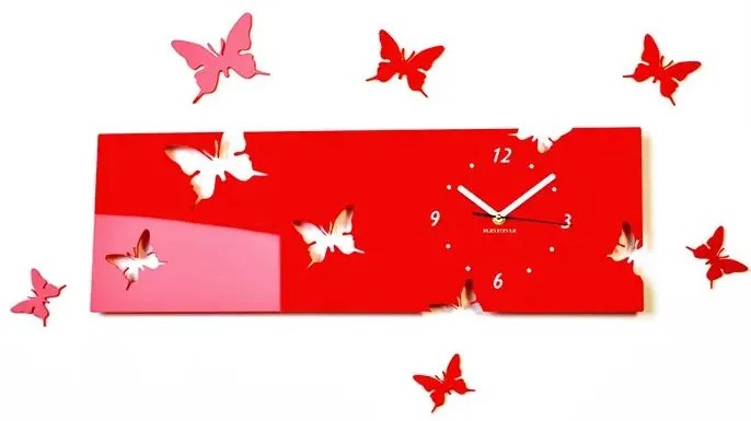 Nástenné akrylové hodiny Motýle2 - červená