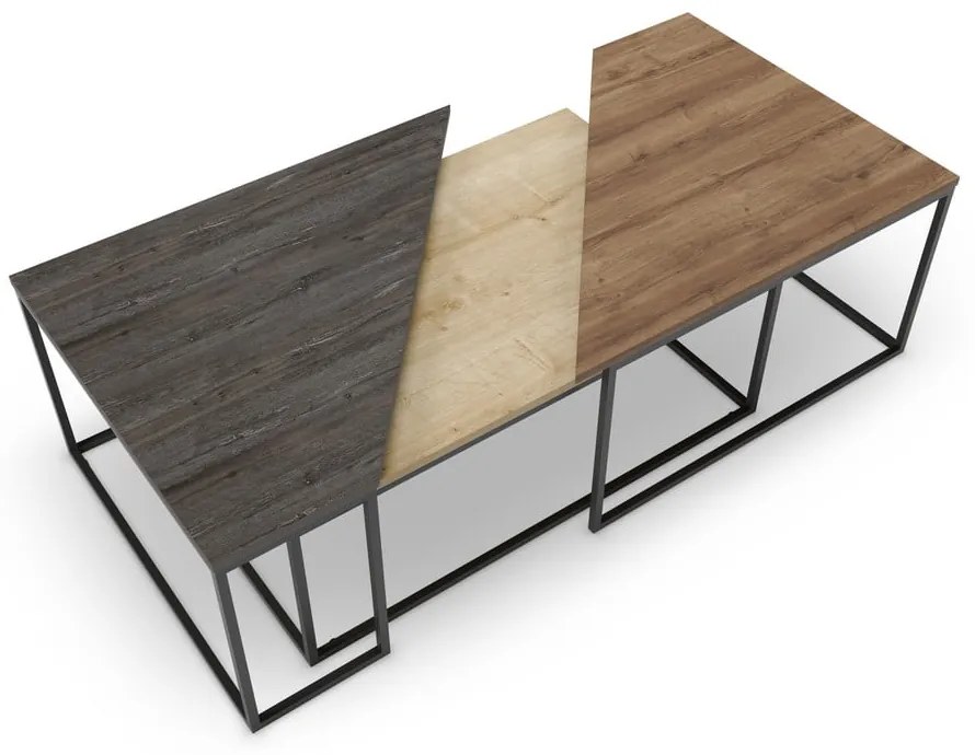 Konferenčné stolíky v súprave 3 ks s doskou v dekore orechového dreva v prírodnej farbe 70x110 cm Titan – Marckeric