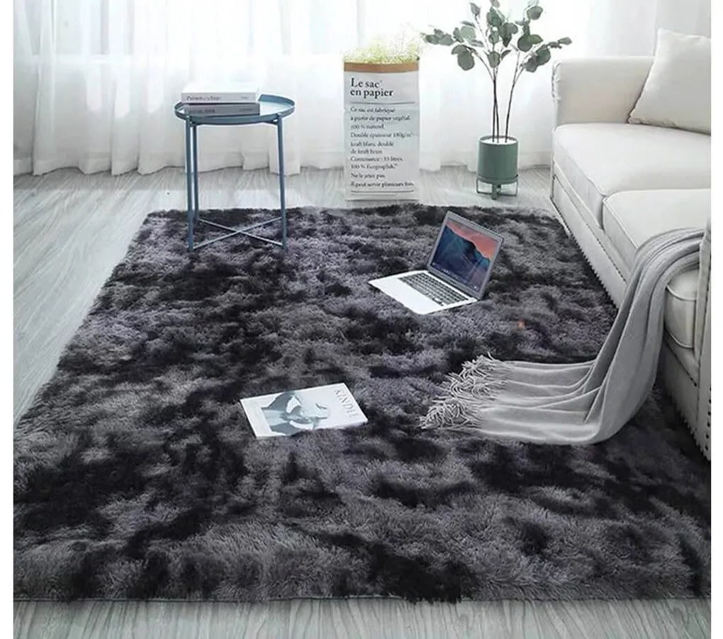 Tmavosivý obdĺžnikový shaggy koberec Ombre Rozmer: 80x150 cm
