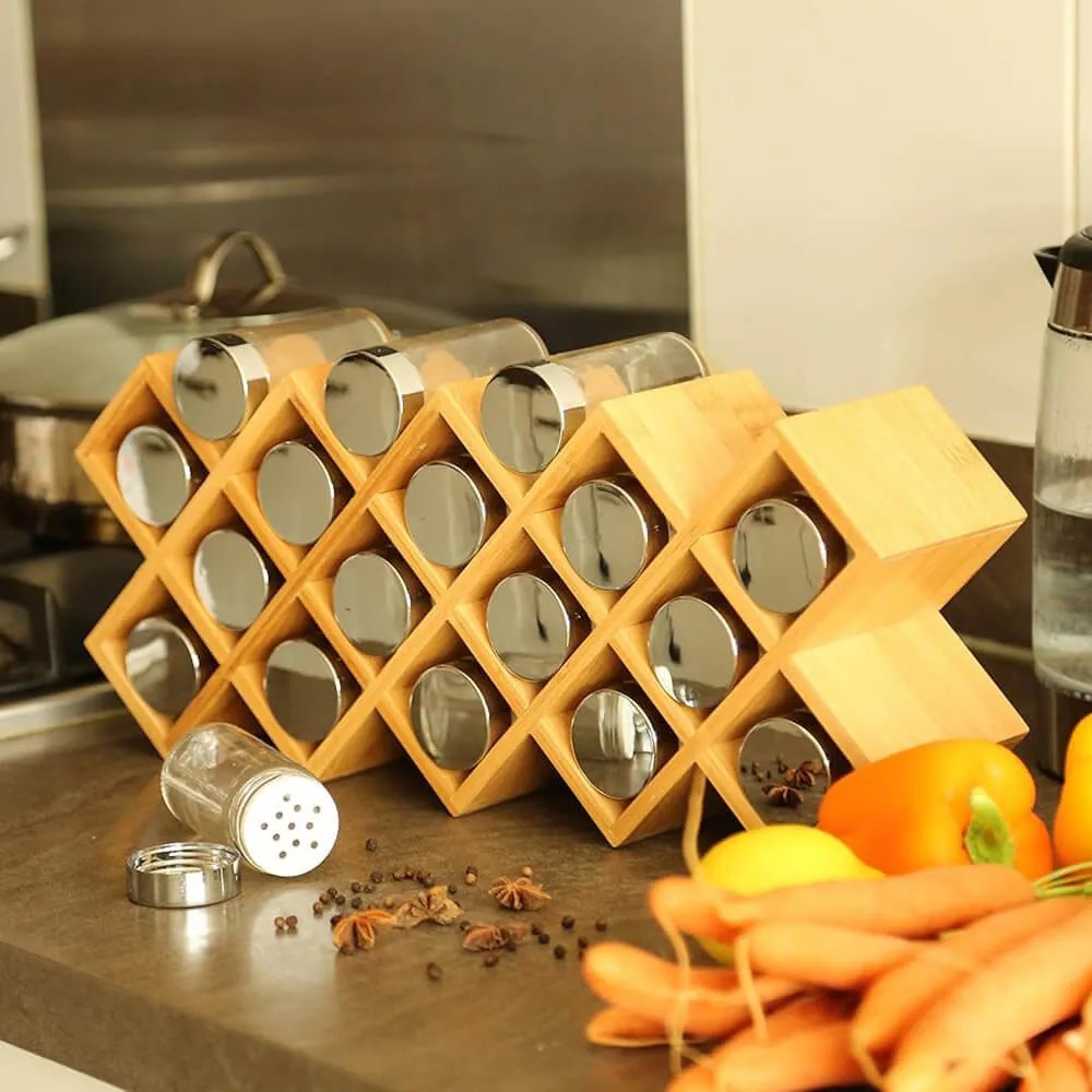 18-dielny bambusový stojan na koreniny