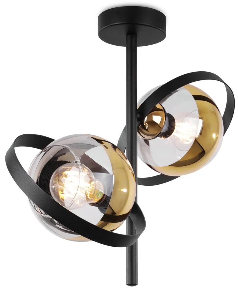 Stropné svietidlo Asturia Ring, 2x zlaté/transparentné sklenené tienidlo, B/G