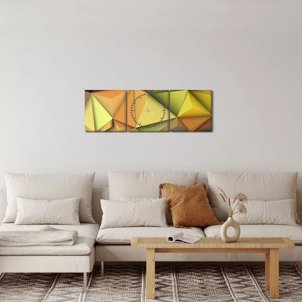 Obraz - Polygonálna 3D abstrakcia (s hodinami) (90x30 cm)