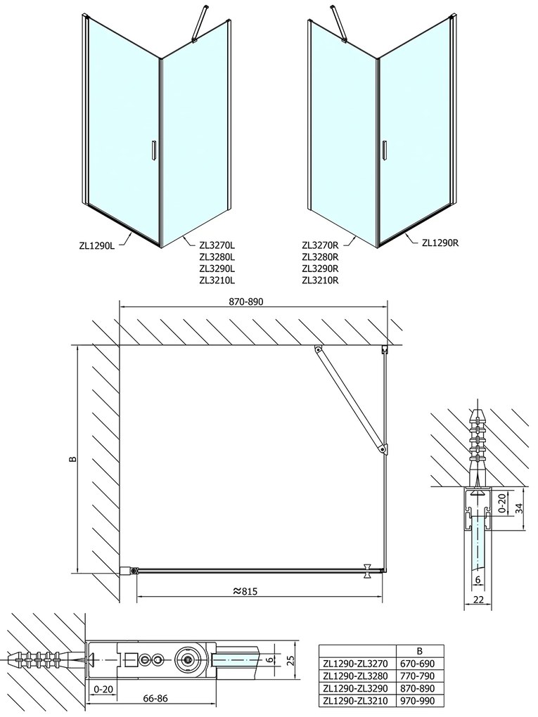 Polysan Polysan, ZOOM obdĺžniková sprchová zástena 900x1000mm L/P varianta, ZL1290ZL3210