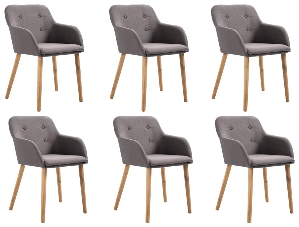 vidaXL Jedálenské stoličky 6 ks, sivohnedé, látka a dubový masív