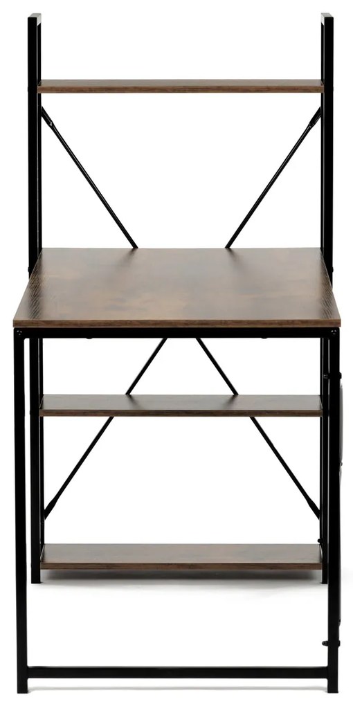 Autronic - Stůl pracovní s regálem, MDF, dekor staré dřevo, černý kov - GD-520 OLW