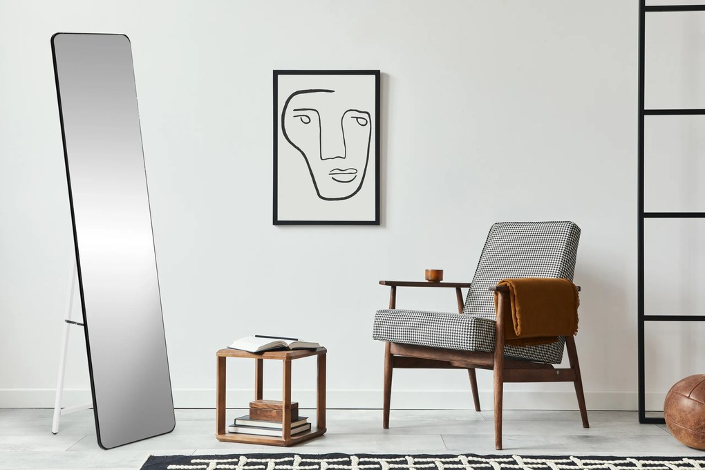 Veľké stojace obdĺžnikové zrkadlo, úzky rám, 148 cm
