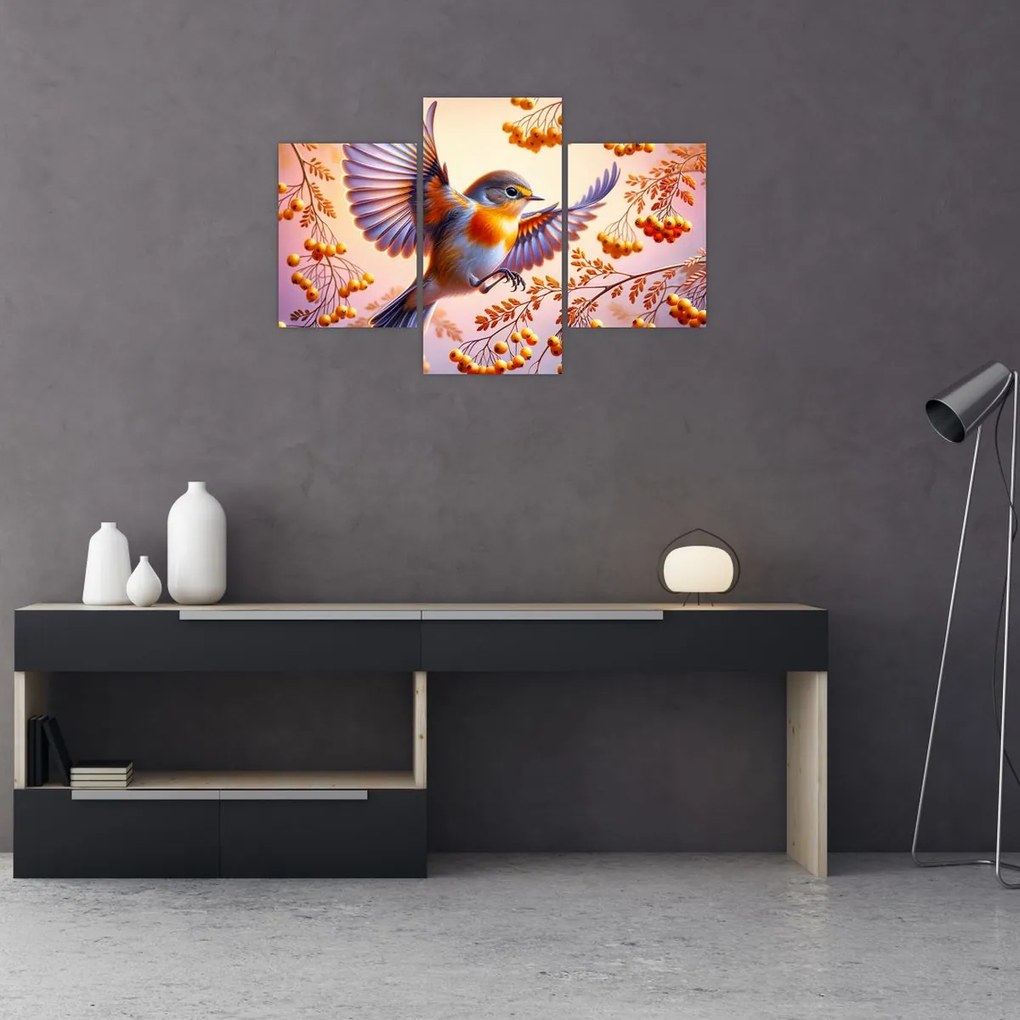 Obraz - Vták s jarabinou (90x60 cm)