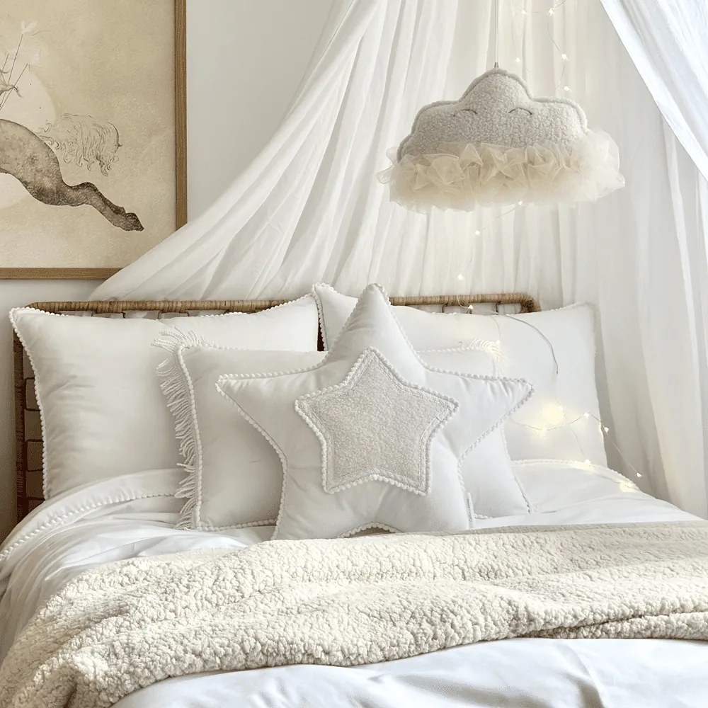Vankúš hviezda Boho biela 50cm