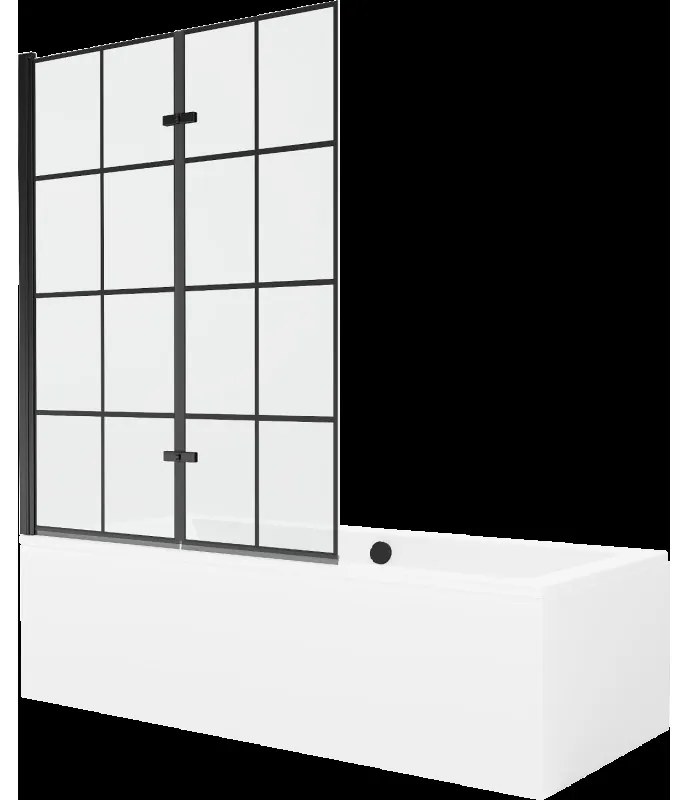 `Mexen Cube obdĺžniková vaňa 180 x 80 cm s obkladom a 2-krídlovou zástenou 120 cm, Čierny vzor - 550518080X92120027077