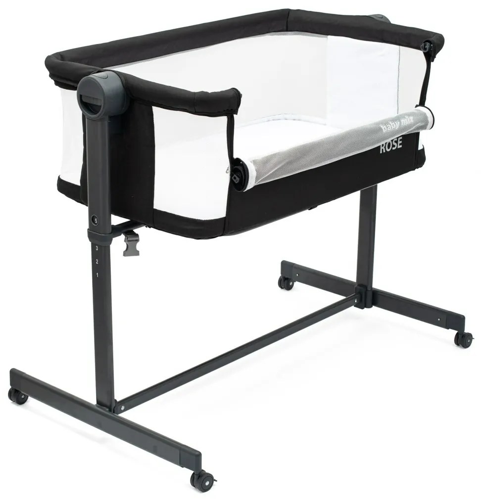 Baby Mix Prístavná postieľka Rose čierna, 84 x 80 x 52 cm