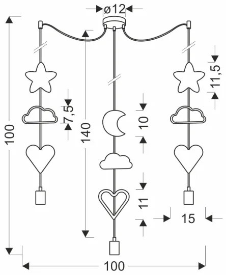 Detský luster na lanku TRIO 3xE27/20W/230V žltá/biela/ružová