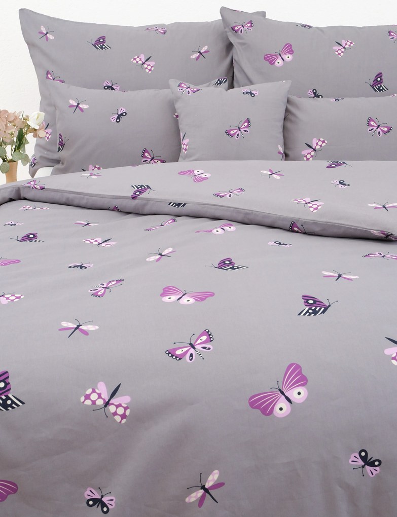 Bavlnené obliečky Renforcé - Motýliky tmavo sivé