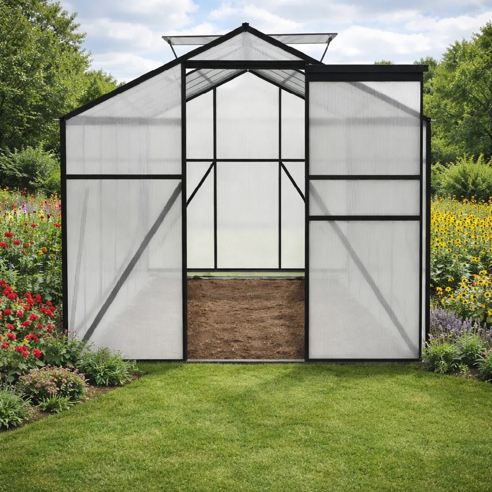 Skleník so základňou BestBerg BBGH‑1206B / 7,05 m² / 371 × 190 × 206 cm / čierna