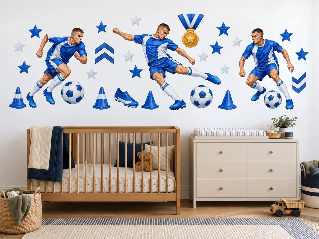 Futbalový tím v modrom športové nálepky na stenu do izby futbalistu hárok 46 x 15 cm