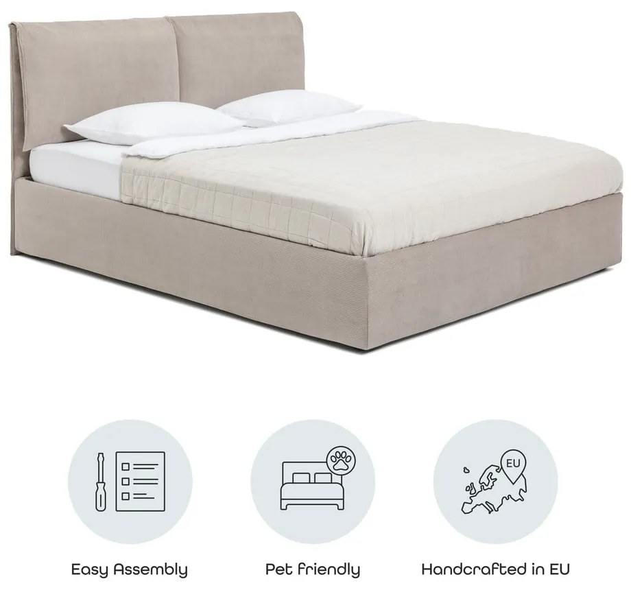 Čalúnená dvojlôžková posteľ taupe s úložným priestorom s roštom 180x200 cm Thessa Pillow – Bonami Selection