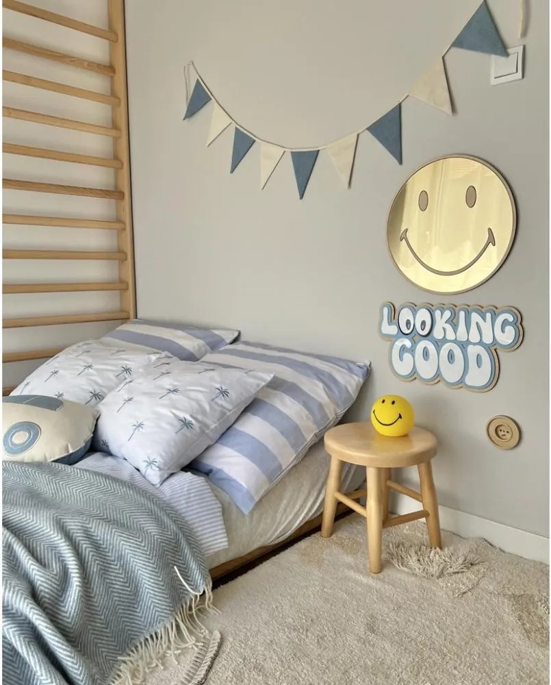 Zrkadlo Emoji do detskej izby – zlaté akrylové zrkadlo z dreva Ø40 cm