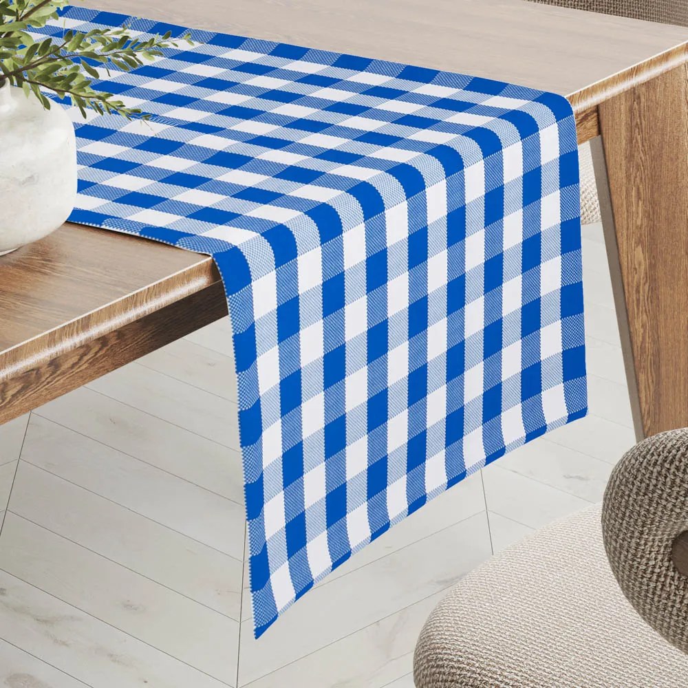 Biante Teflónový behúň na stôl TF-070 Modro-biela kocka 35x160 cm