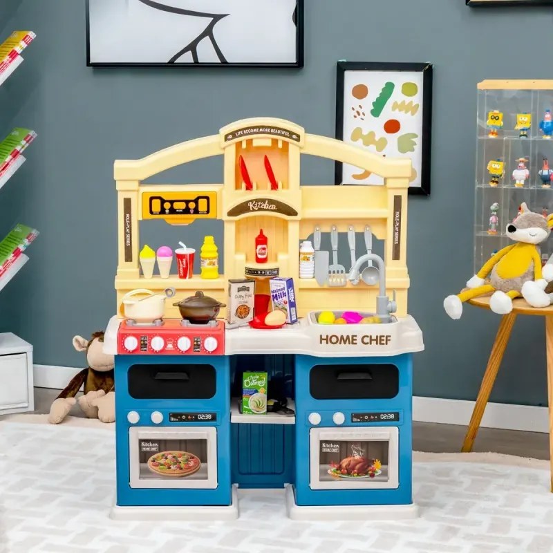 69 TLG. Detská kuchynka vrátane príslušenstva Hracia kuchynka so svetlami a parou a hudbou a zvukom Modrá