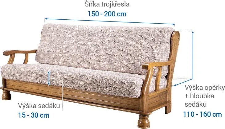 Bielastické poťahy GRAFITI NOVÉ béžové trojkreslo s drevenými rúčkami (š. 150 - 200 cm)