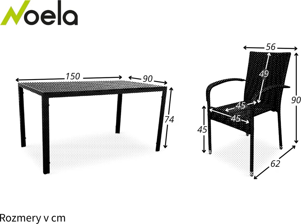 Noela Záhradný jedálenský set Viking L + 4x ratanová stolička Paris