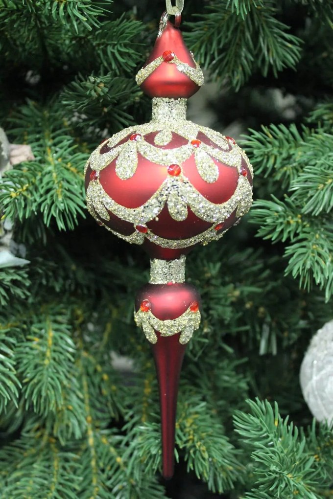 Červený závesný zlatozdobený ornament 23 cm 2ks