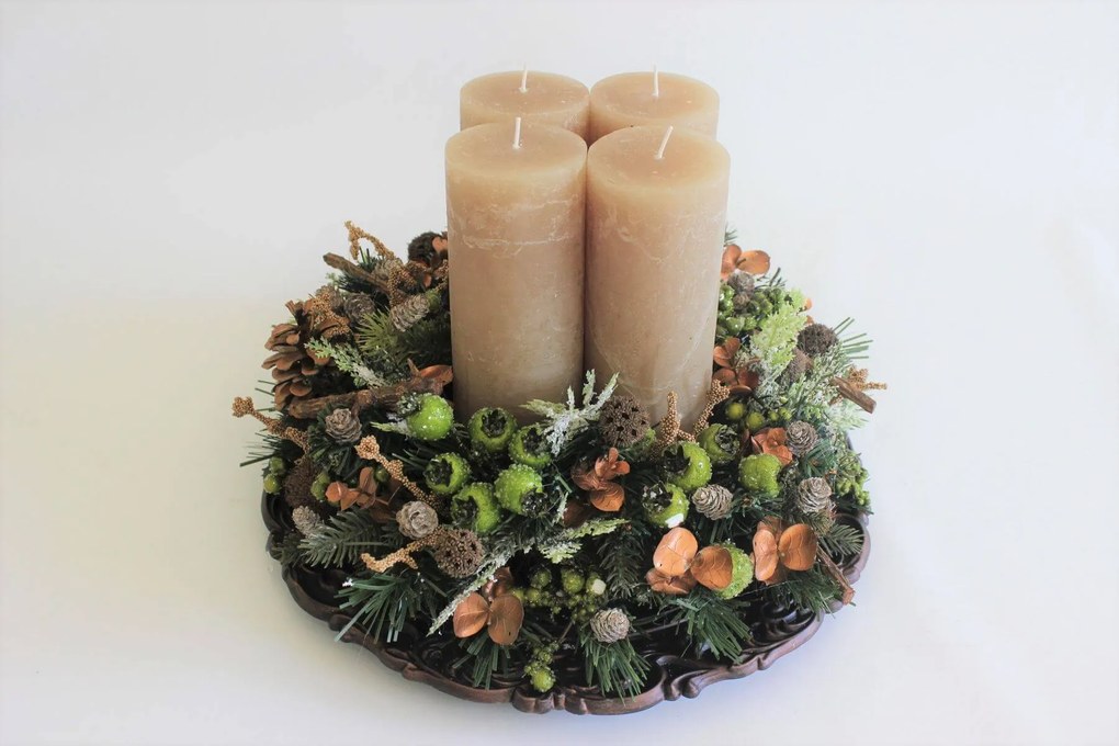 Natur hnedo zelený adventný svietnik na stôl 36cm