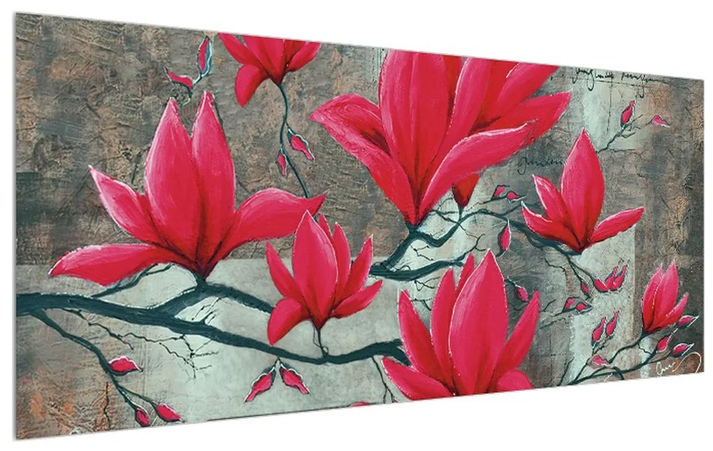 Obraz červených kvetov (120x50 cm)