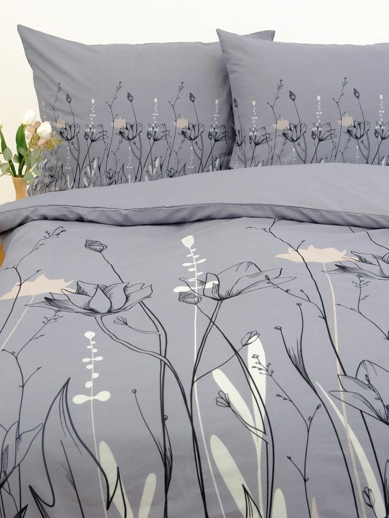 Francúzske bavlnené obliečky Renforcé - Aneta šedá