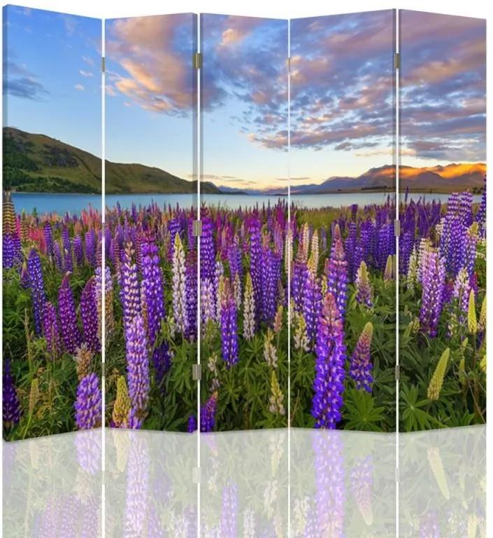 CARO Paraván - Lavender Field | päťdielny | obojstranný 180x150 cm