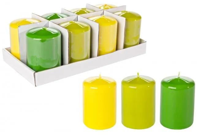 Vosková sviečka v zelenej, žltej alebo v zelenožltej farbe 7x10 cm 22881