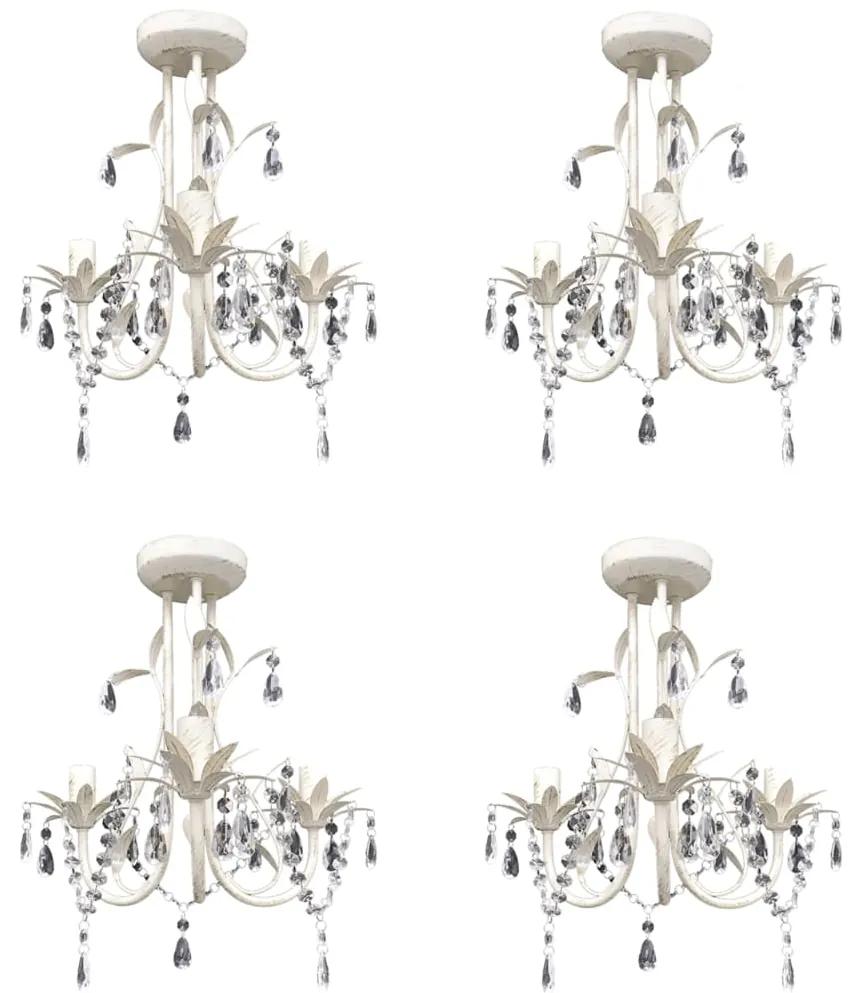vidaXL Kryštálové závesné stropné lustre 4 ks elegantná biela