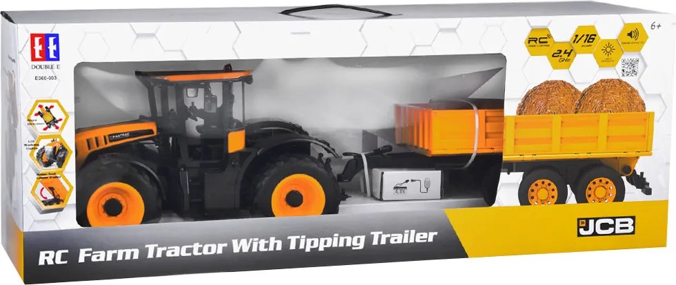 JOKOMISIADA Traktor JCB s prívesom na diaľkové ovládanie s výklopnou korbou Double E 1:16 RC0670