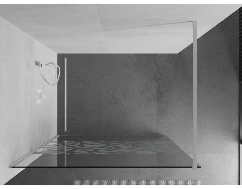 Mexen Kioto, Walk-In sprchová zástena 80 x 200 cm, 8mm sklo číre/biely vzor, biely profil, 800-080-101-20-85