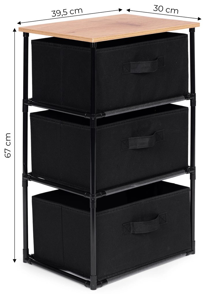 ModernHome Policový textilný organizér s 3 výsuvnými košíkmi loft čierny ModernHome