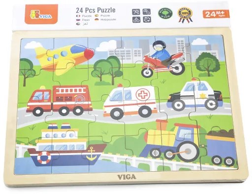 Puzzle na podstavci Viga 51462 24 dielikov - vozidlá v meste