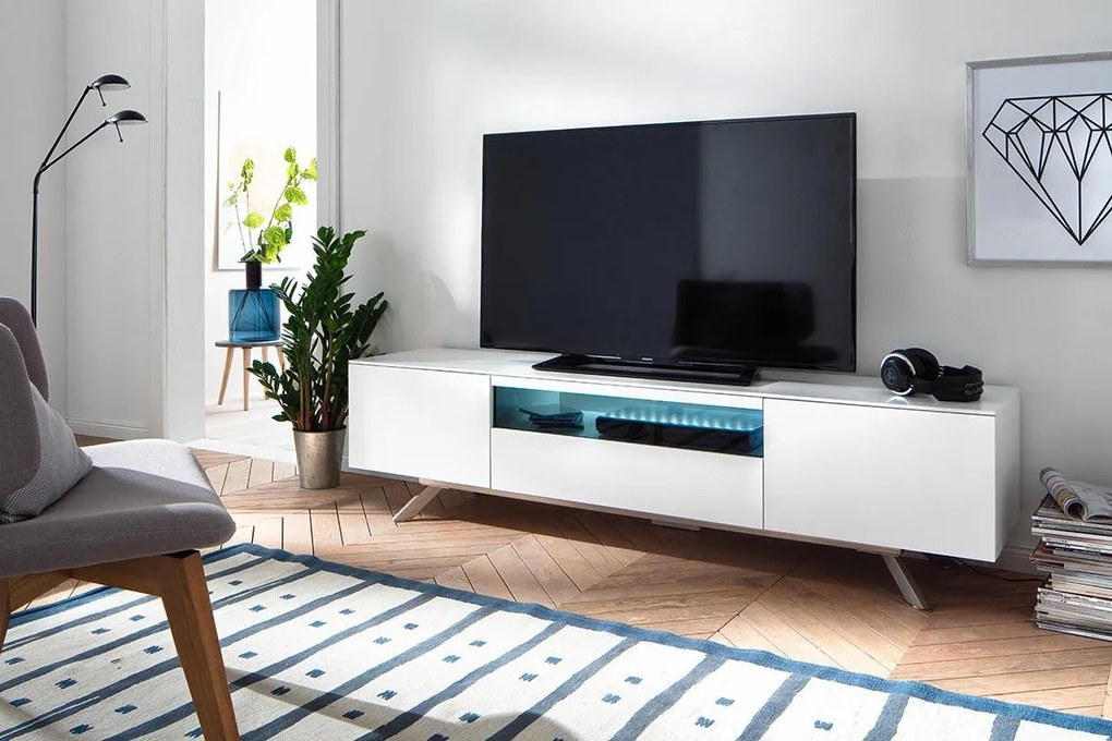 Dizajnový TV stolík Heidi 185 cm biely LED