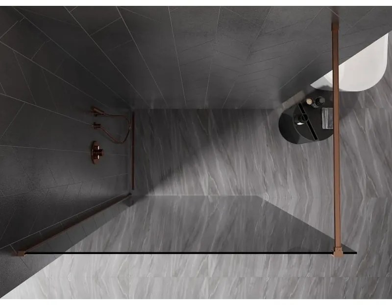Mexen, Mexen Kioto-X sprchová stena 60 x 200 cm, grafit 10 mm, brúsená meď - 800-060-101-65-40-X