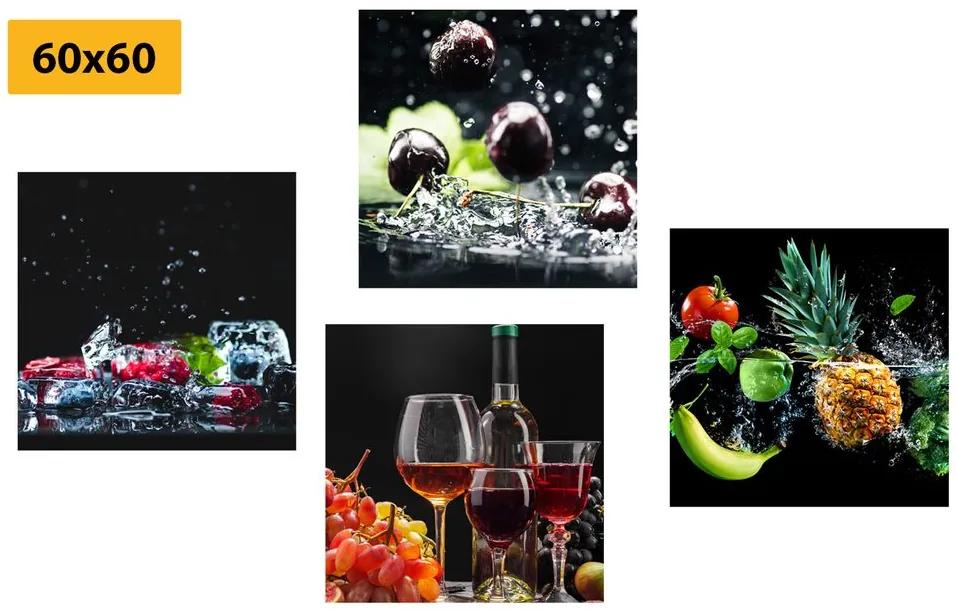 Set obrazov chutné ovocie na čiernom pozadí