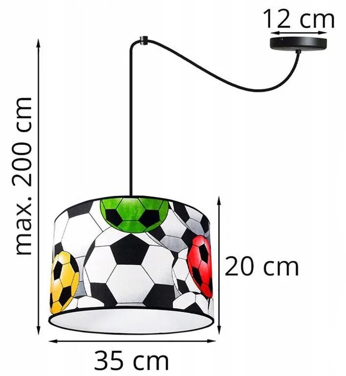 Detské závesné svietidlo SOCCER SPIDER, 1x textilné tienidlo so vzorom, (výber z 2 farieb konštrukcie)