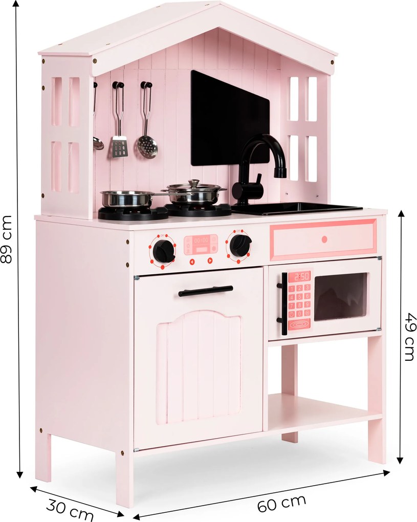 Detská drevená kuchynka ECOTOYS – rúra, 2 platne, mikrovlnka, 5 kov. doplnkov
