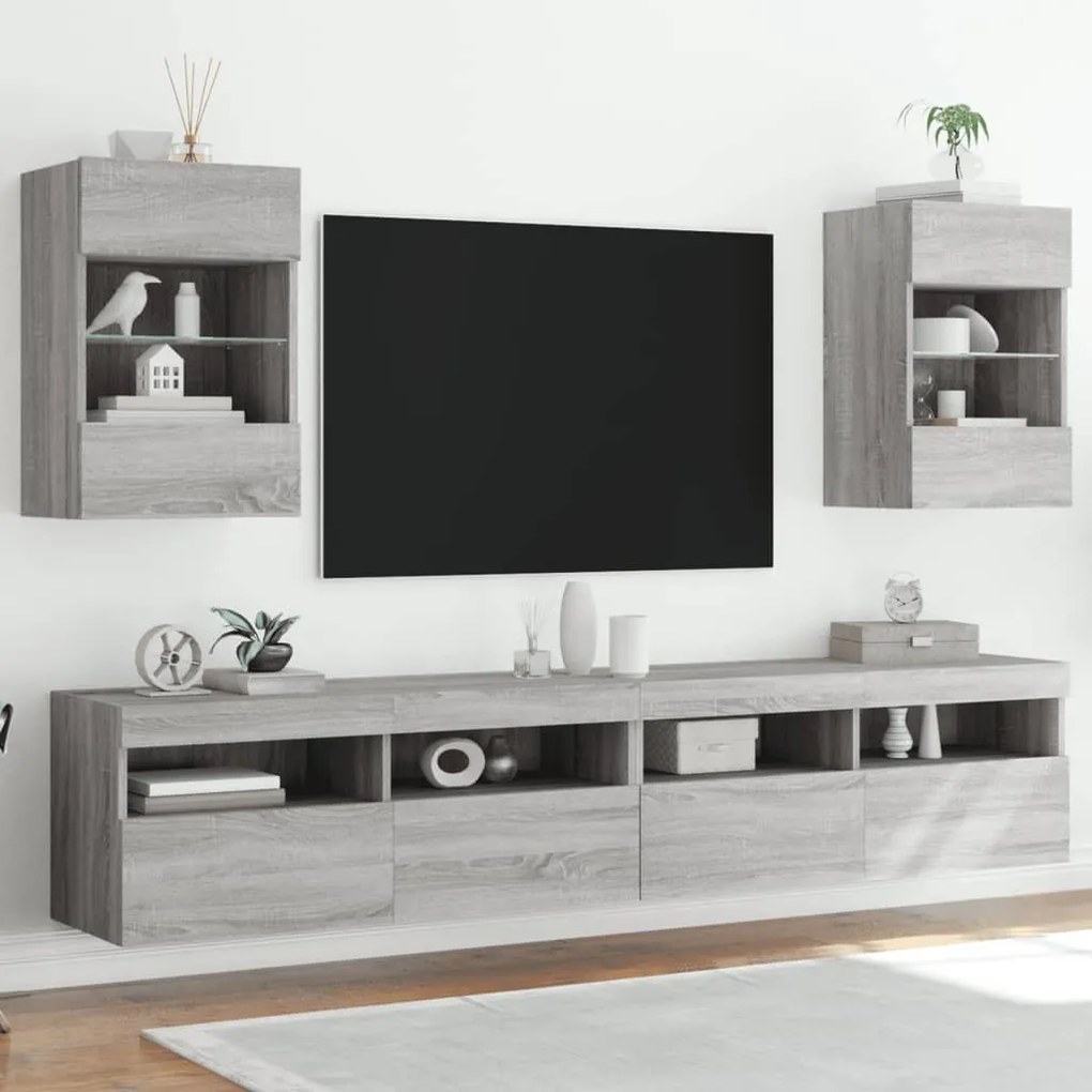 TV nástenné skrinky s LED svetlami 2ks sivé sonoma 40x30x60,5cm 837089