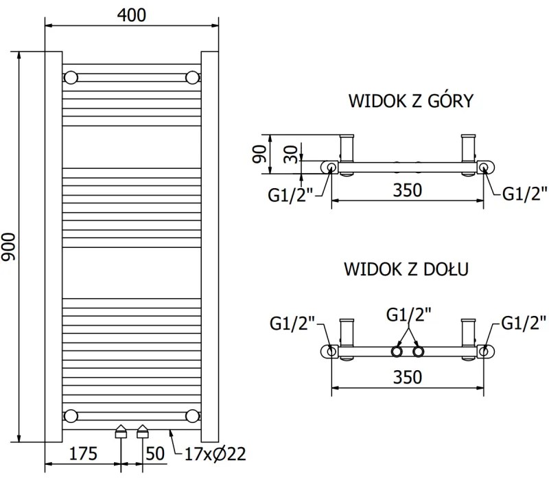 Mexen Mars, vykurovacie teleso 900 x 400 mm, 309 W, čierna, W110-0900-400-00-70