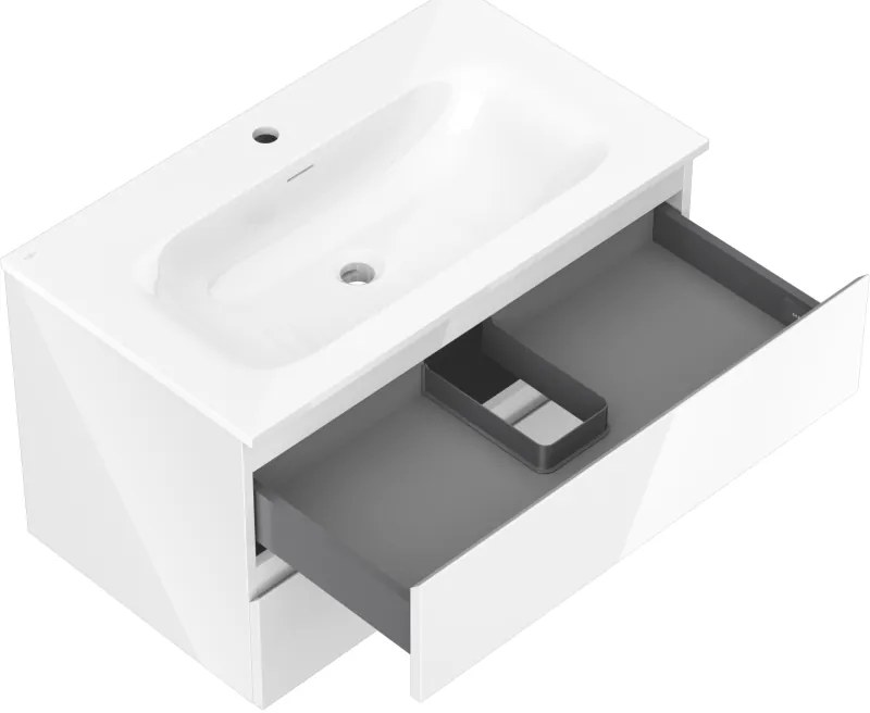 Mexen Orio, kúpeľňová skrinka 80 cm s umývadlom Vela, 2 zásuvky, biela lesklá, 91A10-08047-2-BFF00-W23M00