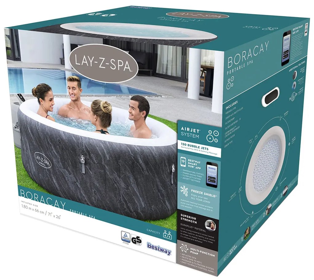 BESTWAY Lay-Z-Spa Boracay AirJet Vírivka, 180 x 66 cm, 2-4 osoby 60175