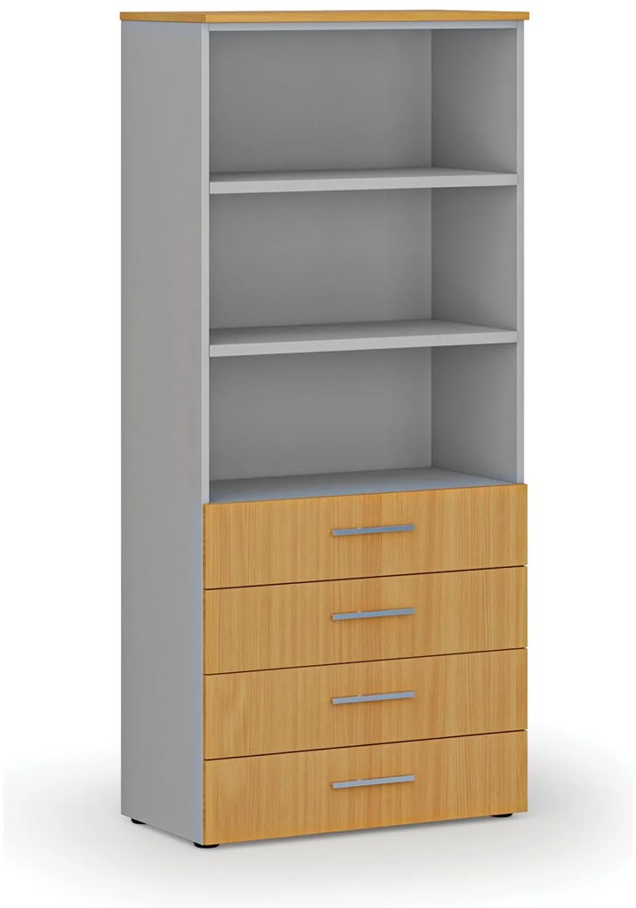 Kancelárska skriňa so zásuvkami PRIMO GRAY, 800 x 420 x 1781 mm, sivá/buk