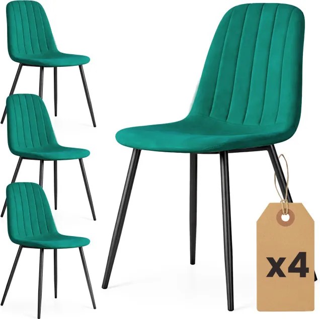 Sada štyroch jedálenských stoličiek LUMO zamatové, fľaškovo zelené / čierne nohy (4 ks)